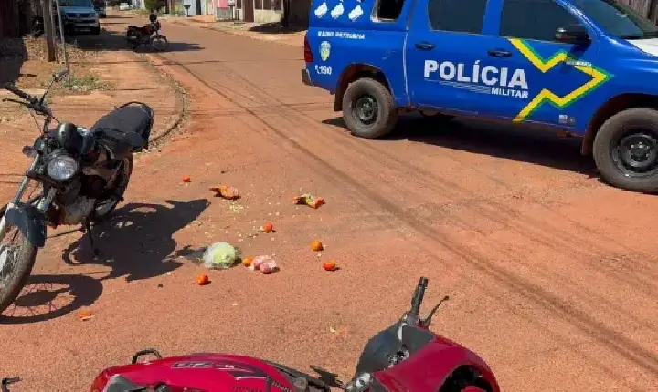 cidade - Acidente envolvendo duas motos é registrado na Rua H, em Rolim de Moura