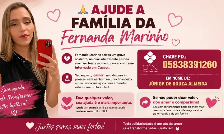 cidade - Corrente solidária busca ajudar Fernanda Marinho e família após grave acidente