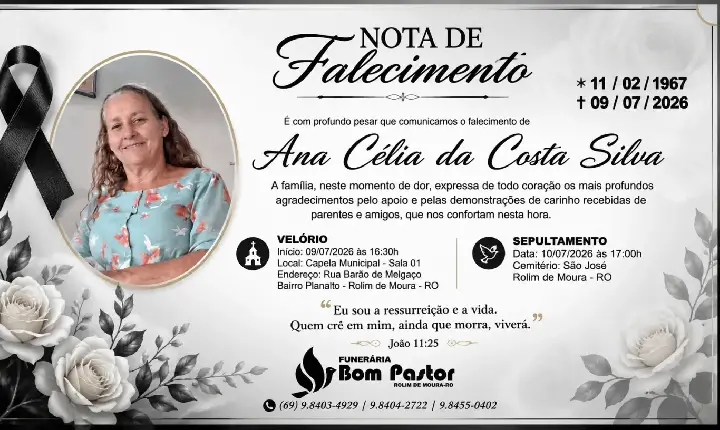 cidade Nota de pesar pelo falecimento de Ana Célia da Costa Silva