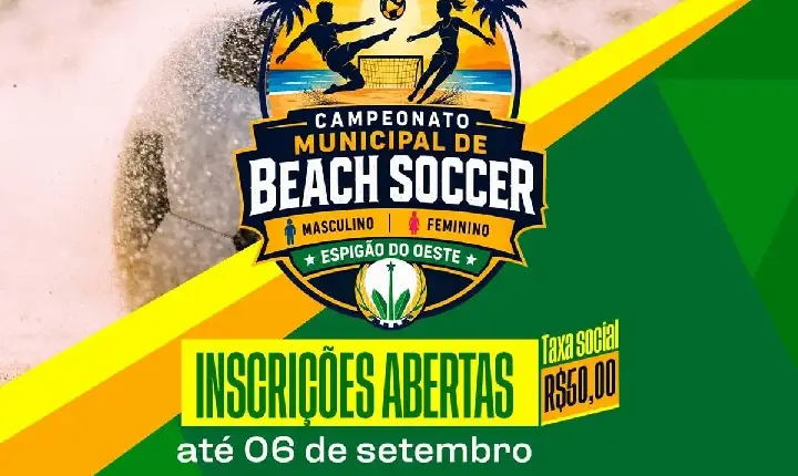 Competição - Campeonato Municipal de Beach Soccer abre inscrições em Espigão com premiação de até R$ 1,5 mil