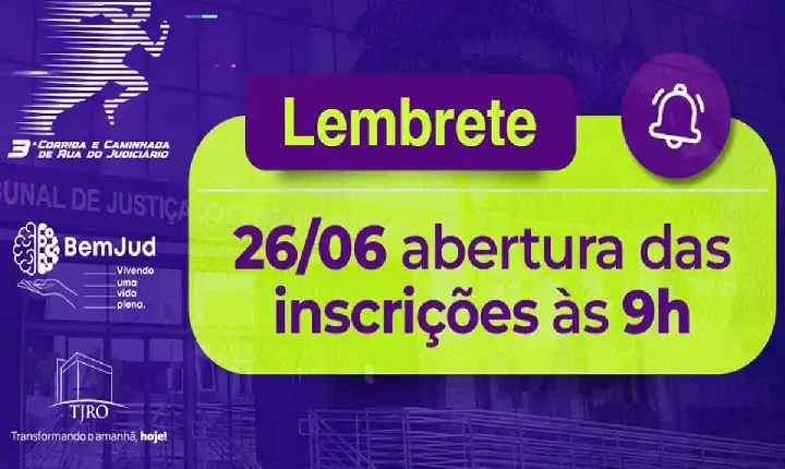 Corrida de rua Inscrições para a 3ª Corrida e Caminhada de Rua do Judiciário abrem nesta sexta-feira (26), às 9h da manhã