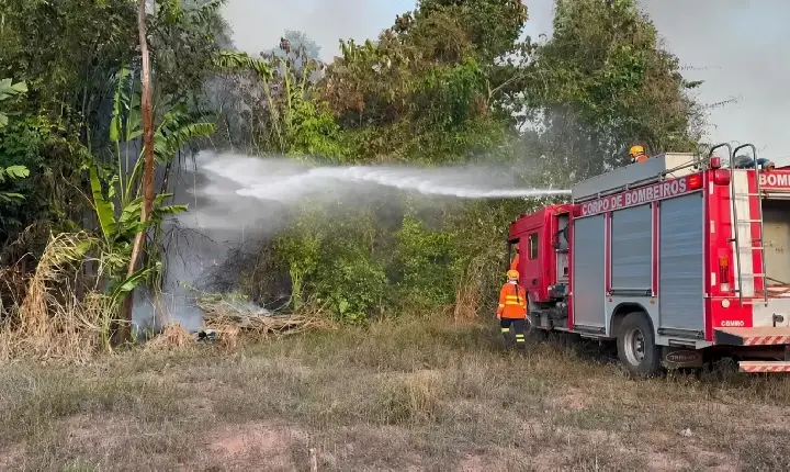 Incêndio em área de mata mobiliza Corpo de Bombeiros pela segunda vez em menos de uma semana em Rolim de Moura