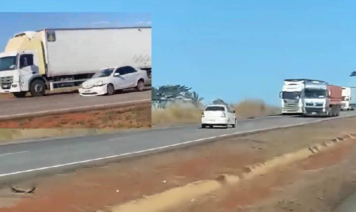 INSTANTES DE DESESPERO - Vídeo mostra motorista na contramão provocando batida com carreta na BR-364 próximo a Rondonópolis