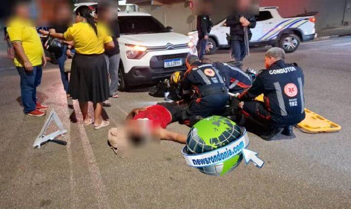 Polícia Casal fica ferido em acidente entre carro e moto em Porto Velho