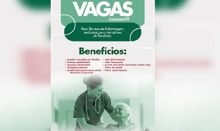 Rondônia - Hospital do Paraná busca técnicos de enfermagem de Rondônia com salário de até R$ 3,7 mil e auxílio-moradia