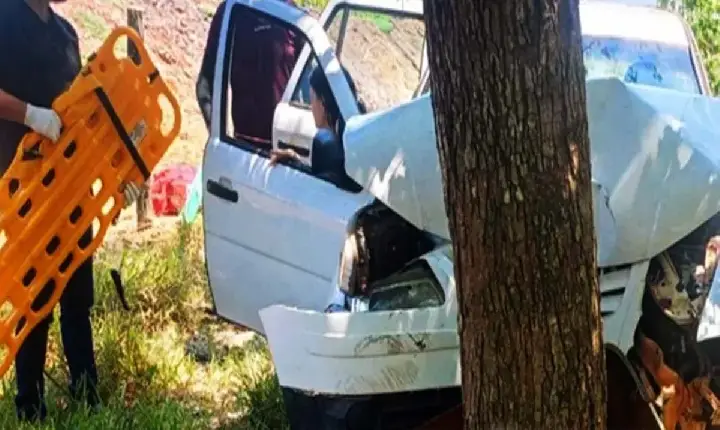 Santa Luzia do Oeste - Carro sai da pista bate em árvore e deixa dois feridos na RO-383