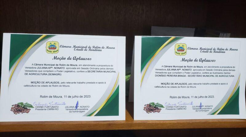 Secretaria de Agricultura de Rolim de Moura recebe moção de aplausos da câmara de vereadores