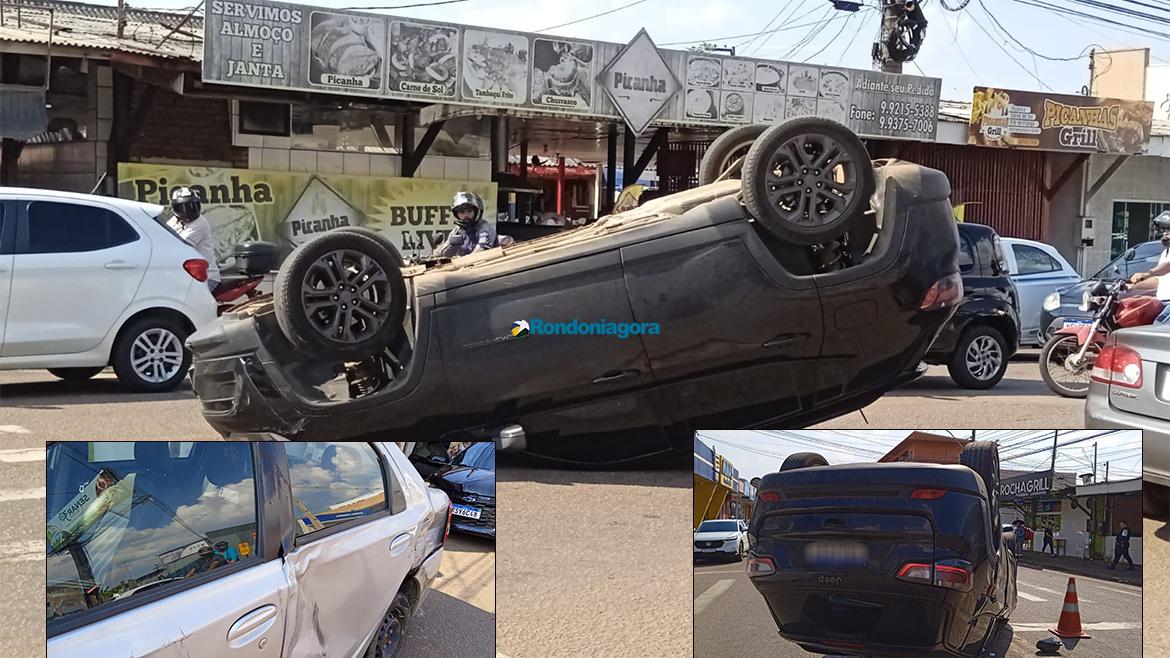 Geral -Jeep Compass capota em avenida movimentada da capital após colisão em Toyota Etios