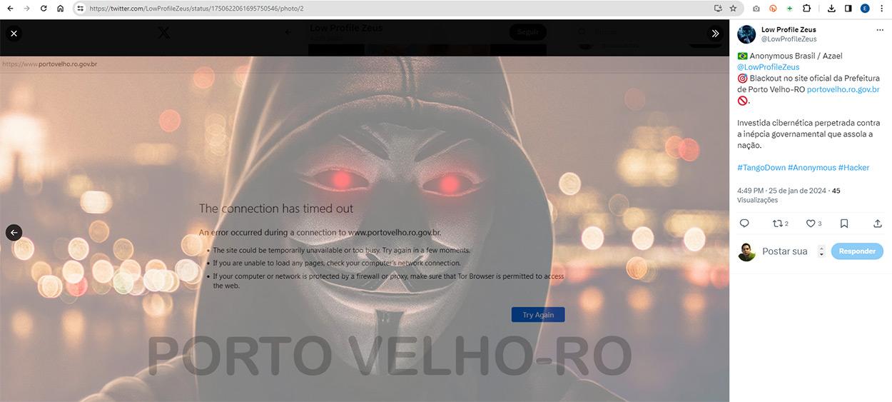 Geral - Grupo hacker Anonymous derruba site da Prefeitura de Porto Velho
