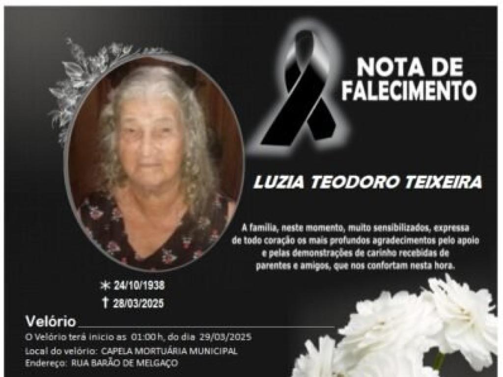 Nota de Pesar - Nota de pesar pelo falecimento de Luzia Teodoro Teixeira