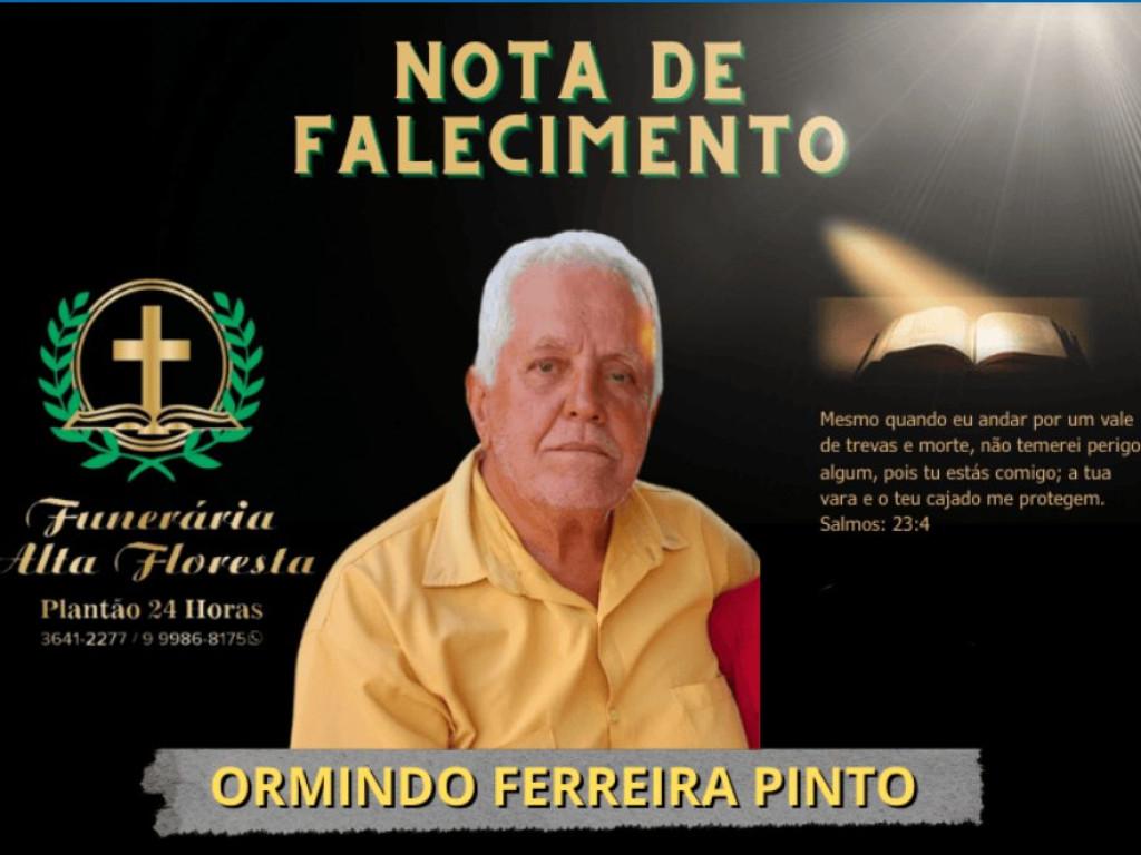 Nota de pesar Nota de pesar pelo falecimento de Ormindo Ferreira Pinto