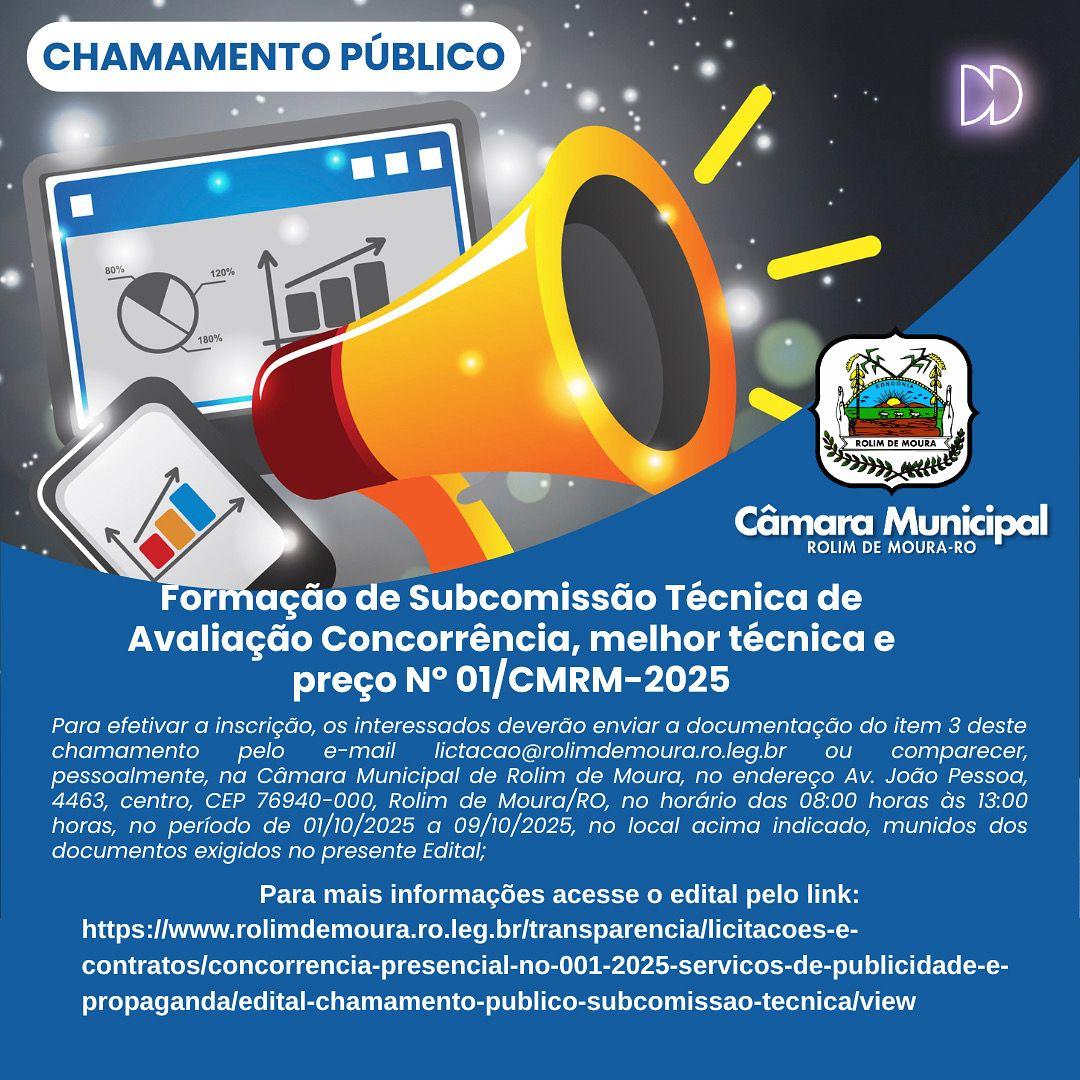 Câmara municipal de Rolim de Moura publica Edital de Chamamento Público Pará Subcomissão Técnica de Avaliação 