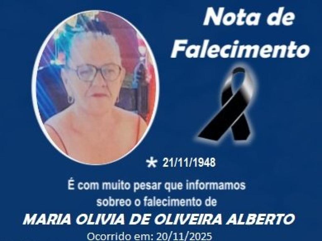 Nota de Pesar - Nota de pesar pelo falecimento de Maria Olívia de Oliveira
