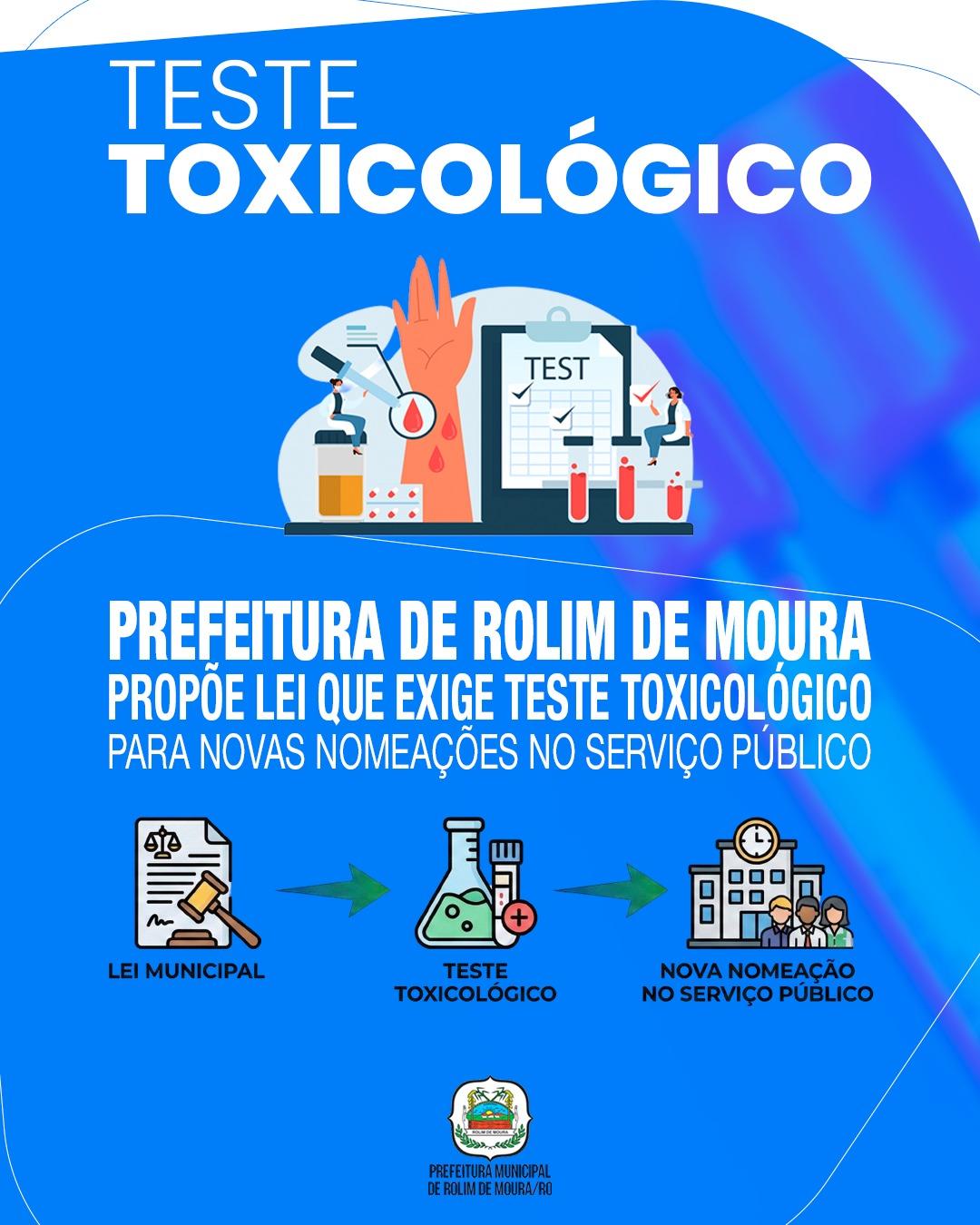 Prefeitura de Rolim de Moura propõe lei que exige teste toxicológico para novas nomeações no serviço público
