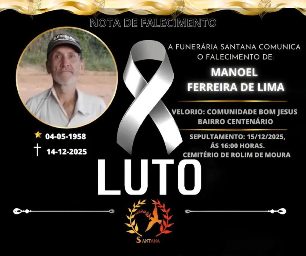 Nota de Pesar - Nota de pesar pelo falecimento de Manoel Ferreira de Lima