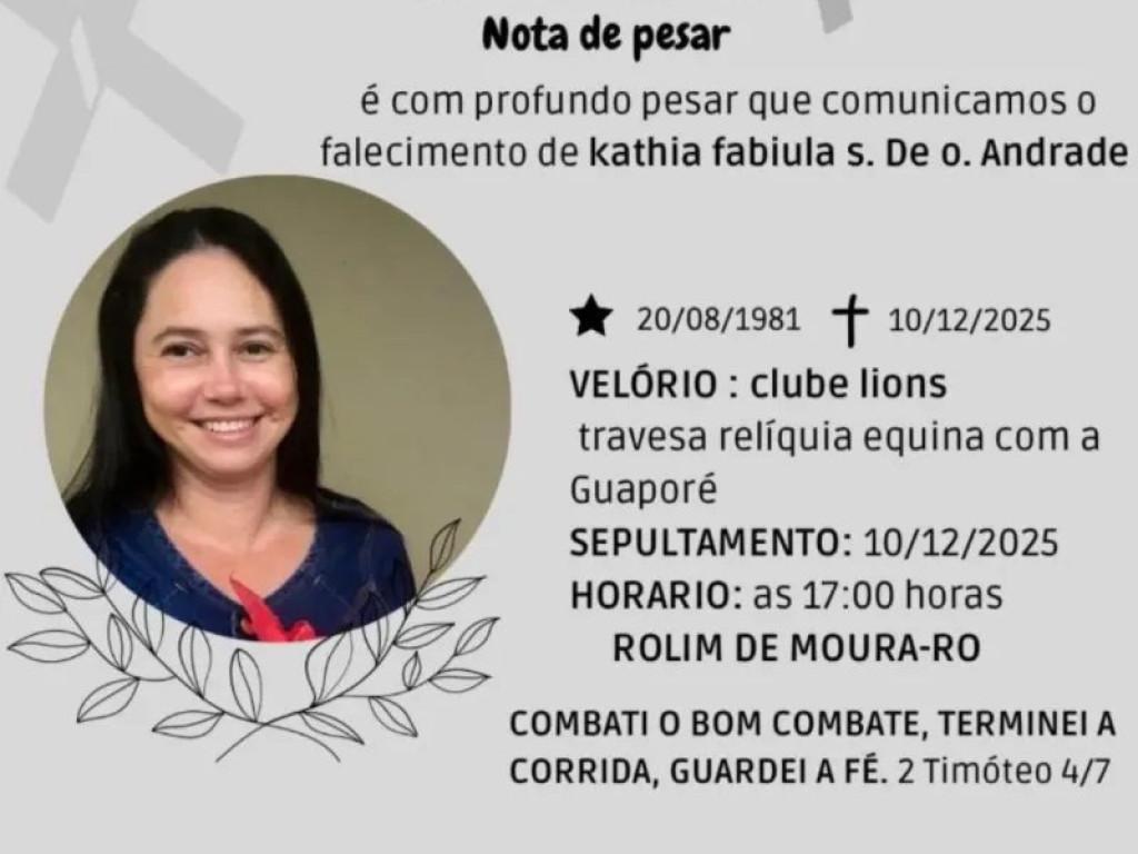 Nota de pesar pelo falecimento de Kathia Fabiula S. de O. Andrade