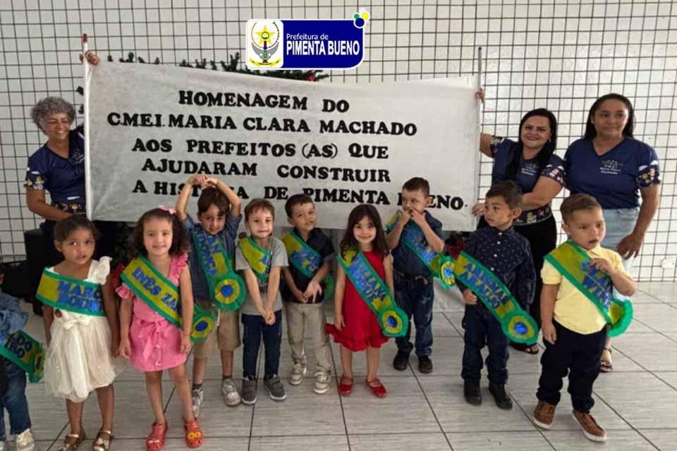 PIMENTA BUENO - Alunos do CMEI Maria Clara Machado homenageiam prefeitos e prefeitas que marcaram a história do município