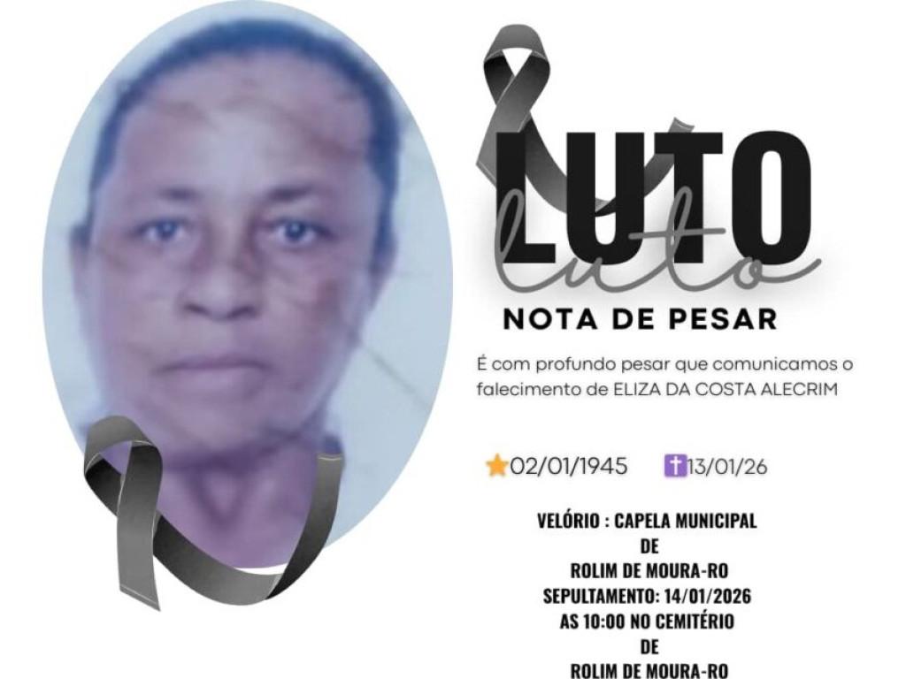 Nota de Pesar - Nota de pesar pelo falecimento de Eliza da Costa Alecrim