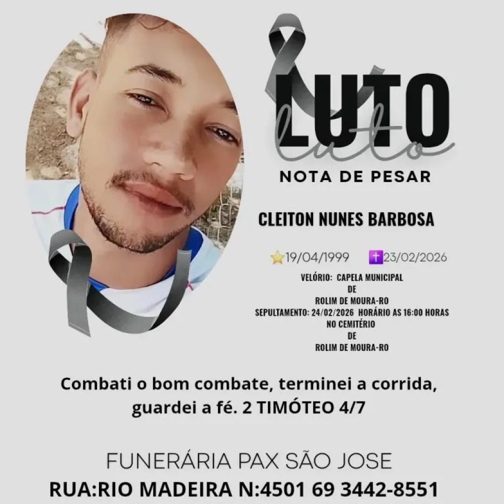 NOTA DE PESAR - Nota de pesar pelo falecimento de Cleiton Nunes Barbosa