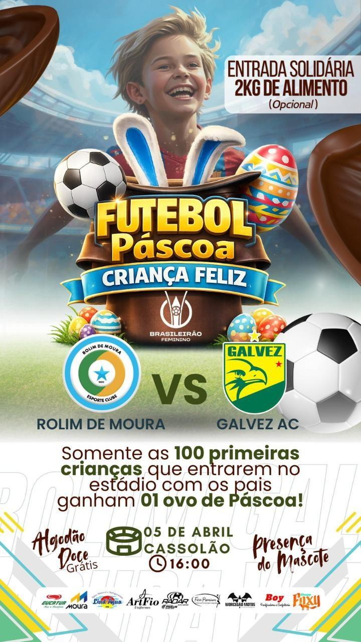 Brasileirão Feminino: Rolim de Moura enfrenta o Galvez-AC com distribuição de ovos de Páscoa no Cassolão