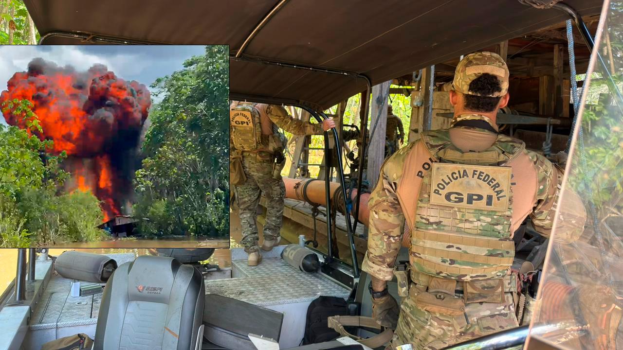 Polícia - Operação da PF e Ibama no feriado destrói 15 dragas e motores usados no garimpo ilegal no rio Madeira