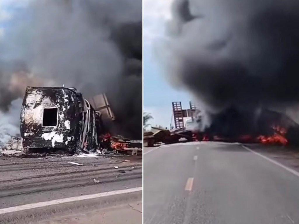 PRESIDENTE MÉDICI - Grave acidente com incêndio deixa vítima fatal e interdita trecho da BR-364