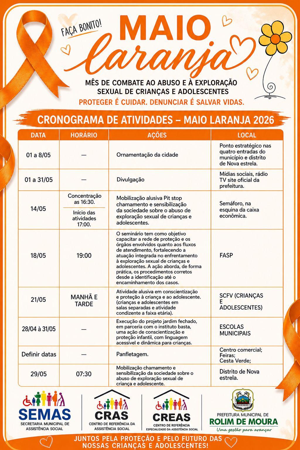 Rolim de Moura intensifica ações do Maio Laranja e reforça compromisso na proteção de crianças e adolescentes