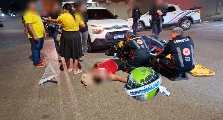 Polícia Casal fica ferido em acidente entre carro e moto em Porto Velho