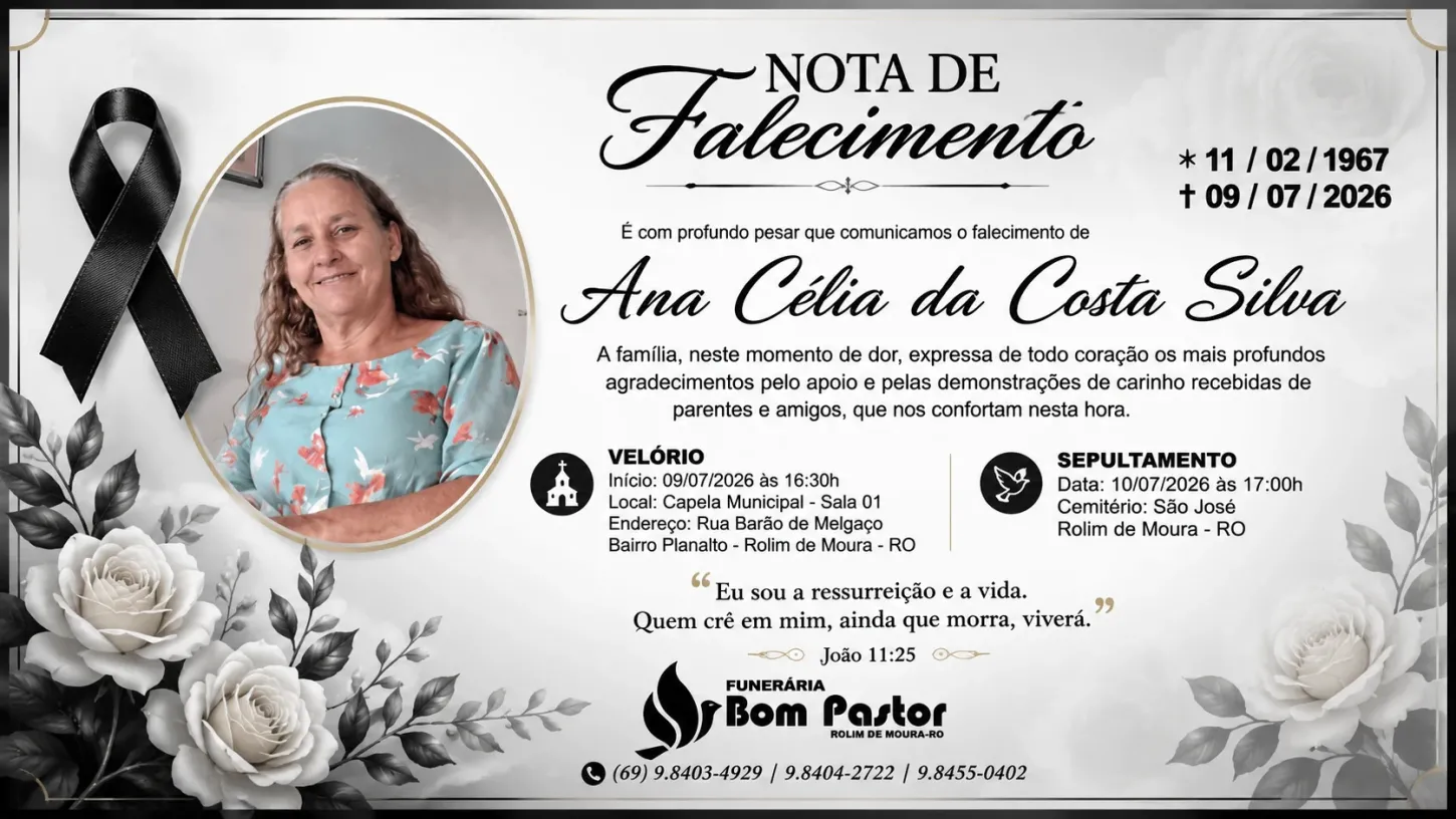 cidade Nota de pesar pelo falecimento de Ana Célia da Costa Silva