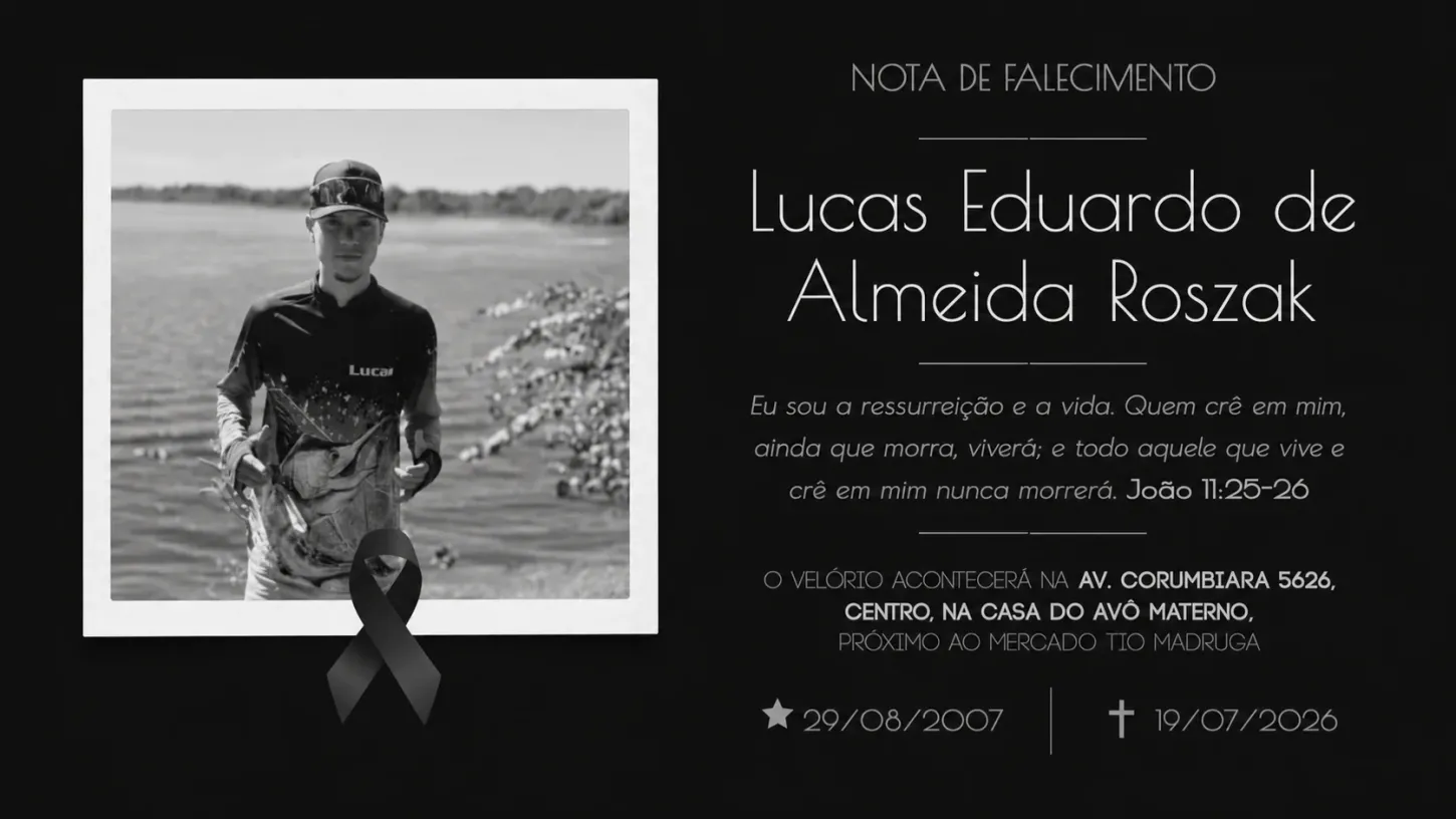 cidade Nota de pesar pelo falecimento de Lucas Eduardo de Almeida Roszak