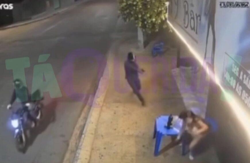 BALEADA NAS COSTAS - Vídeo mostra dona de bar sofrendo atentado a tiros e escapando da morte em MT