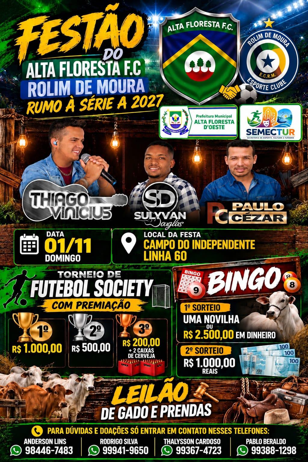 Os shows anunciados são de Thiego Vinicius, Sullyvan Douglas e Paulo Cezar.