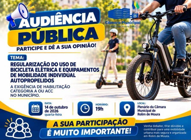 Audiência pública vai discutir regularização de bicicletas elétricas em Rolim de Moura