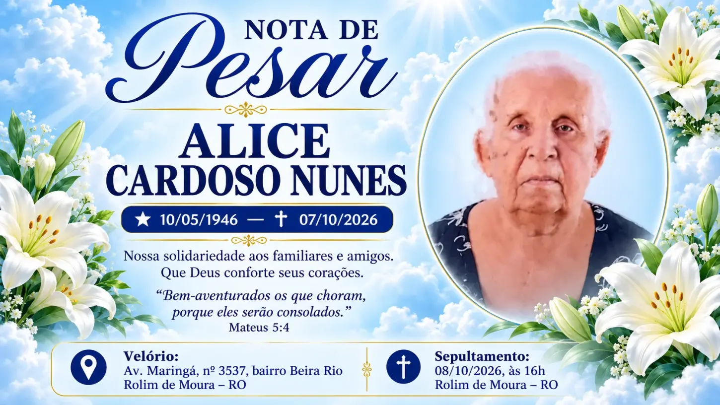 cidade - Nota de pesar pelo falecimento de Alice Cardoso Nunes