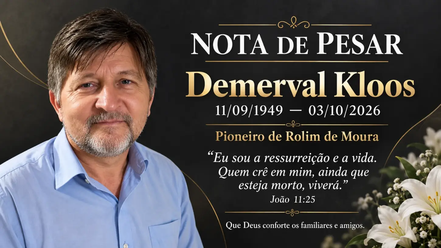 cidade - Nota de pesar pelo falecimento de Demerval Kloos, pioneiro de Rolim de Moura