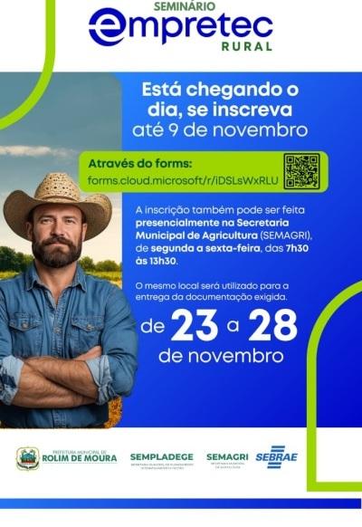 Empretec Rural entra na reta final de inscrições em Rolim de Moura; prazo termina em 9 de novembro