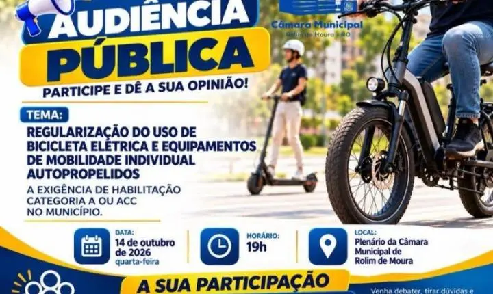 Audiência pública vai discutir regularização de bicicletas elétricas em Rolim de Moura