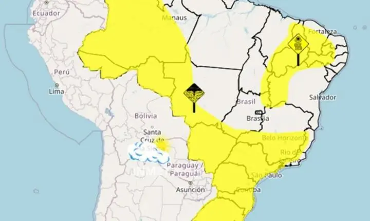 Brasil - Alerta amarelo: 15 estados têm risco de tempestades e ventos de até 60 km/h
